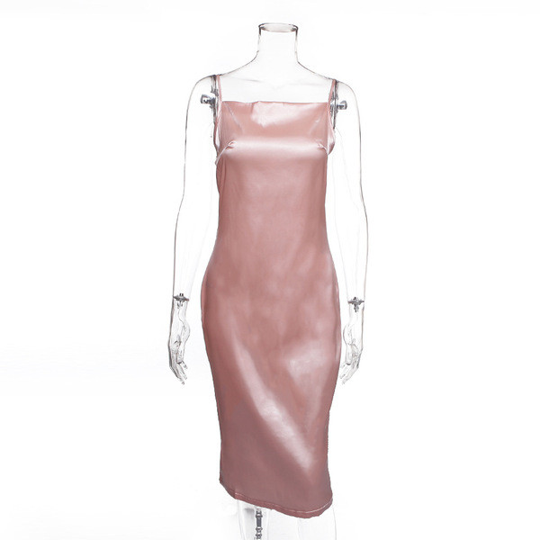 Rochie de dama stilata din satin cu bretele subtiri in mai multe culori