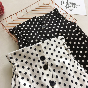 Fusta casual de dama cu buline cu talie inalta in alb si negru