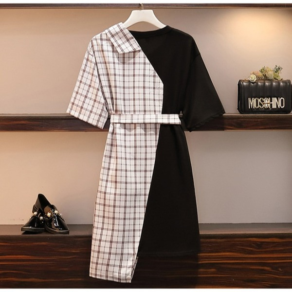 Rochie de dama moderna model asimetric in alb-negru