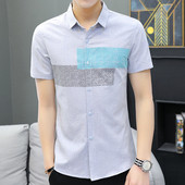 Cămașă actuală pentru bărbați cu mâneci scurte - în verde și albastru