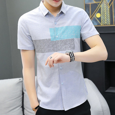 Cămașă actuală pentru bărbați cu mâneci scurte - în verde și albastru