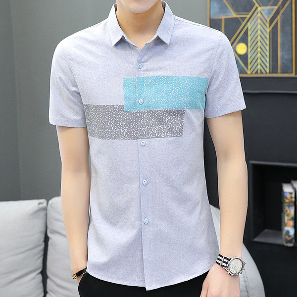 Cămașă actuală pentru bărbați cu mâneci scurte - în verde și albastru