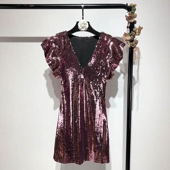 Rochie eleganta de dama cu maneci scurte lotus cu paiete