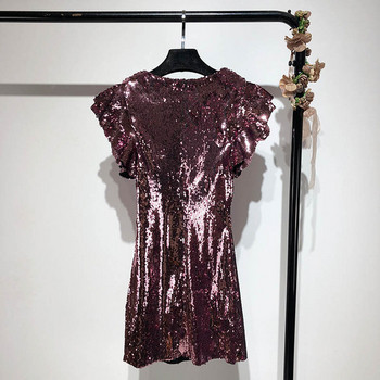 Rochie eleganta de dama cu maneci scurte lotus cu paiete