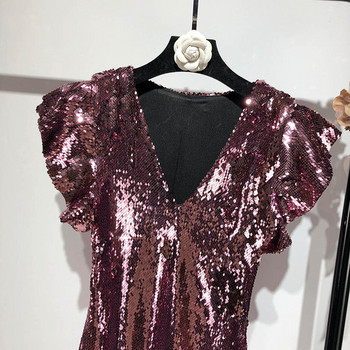 Rochie eleganta de dama cu maneci scurte lotus cu paiete