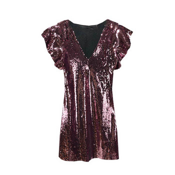 Rochie eleganta de dama cu maneci scurte lotus cu paiete