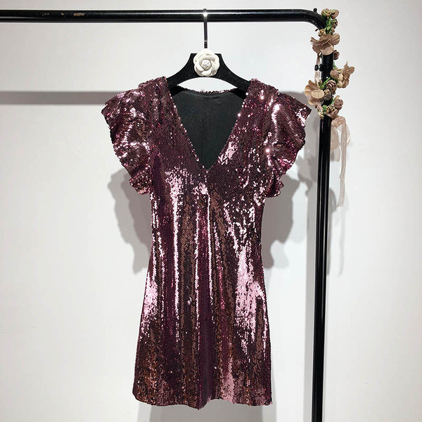 Rochie eleganta de dama cu maneci scurte lotus cu paiete