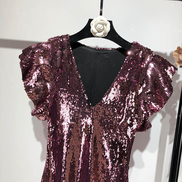 Rochie eleganta de dama cu maneci scurte lotus cu paiete