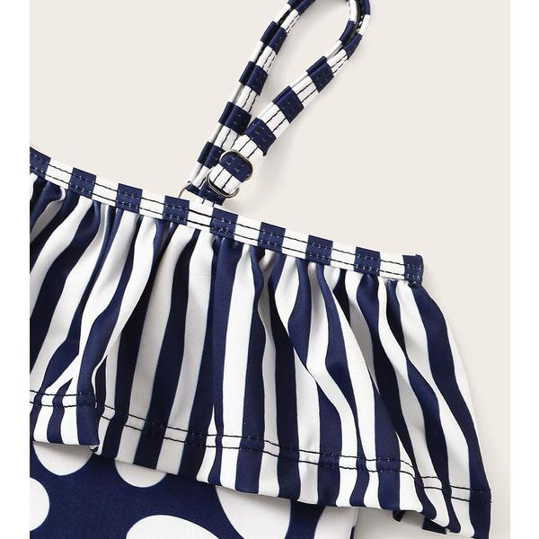 Costum de baie intreg pentru fete cu motive florale in albastru