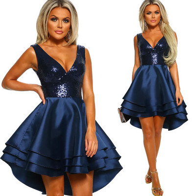 Rochie de dama moderna model asimetric cu paiete si decolteu in V in mai multe culori