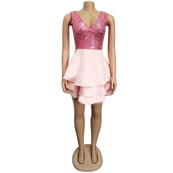 Rochie de dama moderna model asimetric cu paiete si decolteu in V in mai multe culori