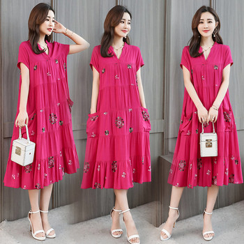 Rochie lunga de dama casual cu motive florale