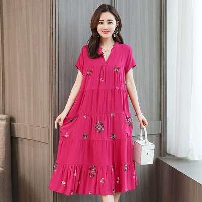 Rochie lunga de dama casual cu motive florale