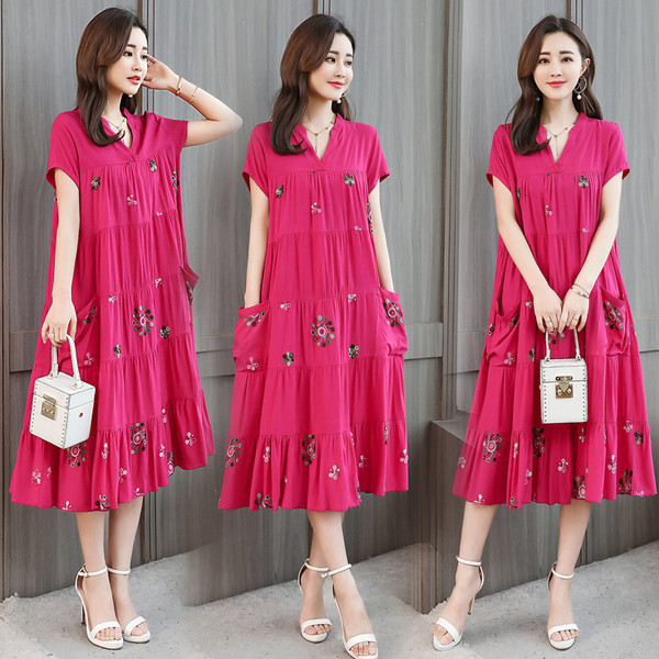 Rochie lunga de dama casual cu motive florale