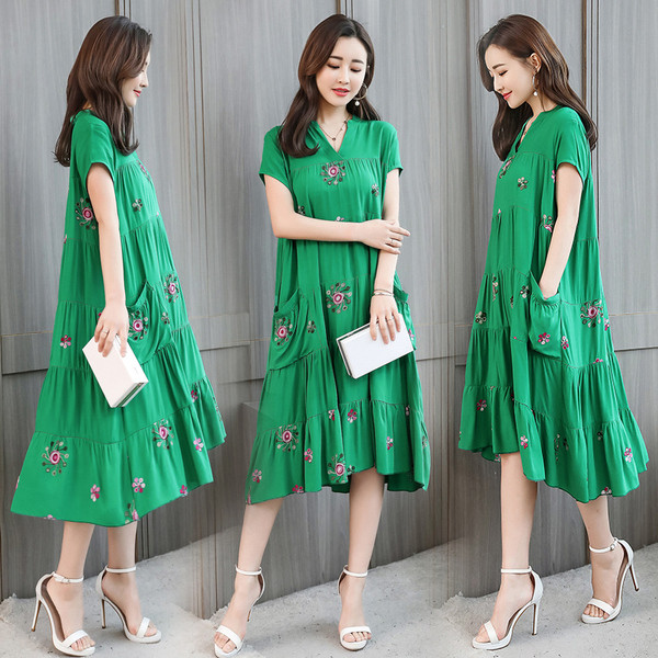 Rochie lunga de dama casual cu motive florale