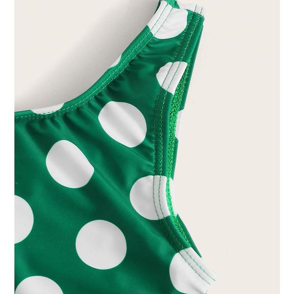 Costum de baie intreg pentru fete pentru copii cu puncte verzi