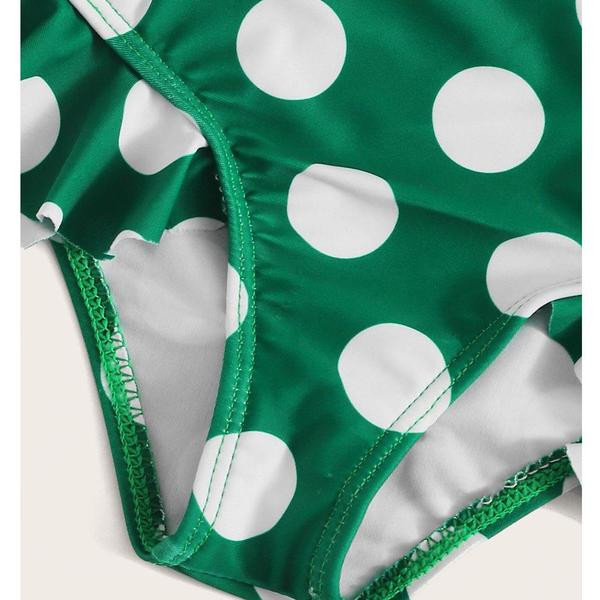 Costum de baie intreg pentru fete pentru copii cu puncte verzi