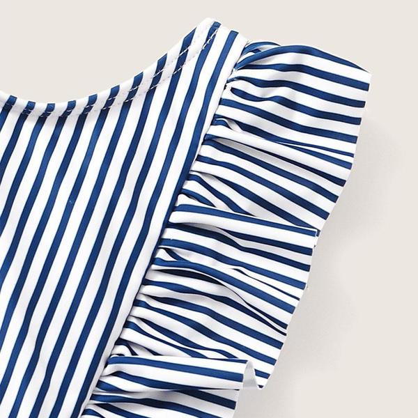 Costum de baie intreg pentru copii in dungi cu bretele largi