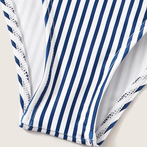 Costum de baie intreg pentru copii in dungi cu bretele largi