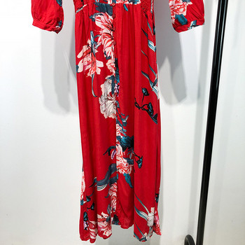 Rochie lunga de dama cu maneci 7/8 in rosu cu model