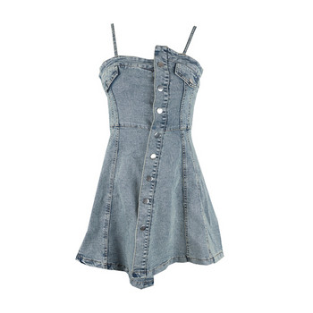 Fusta de dama actuala din denim cu bretele subtiri