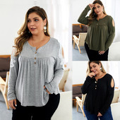 Bluză de damă modernă cu nasturi și umerii goi în verde, negru și gri