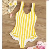 Costum de baie pentru copii cu dungi pentru fete în galben