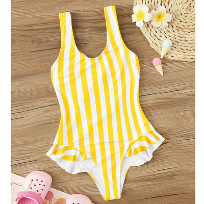 Costum de baie pentru copii cu dungi pentru fete în galben