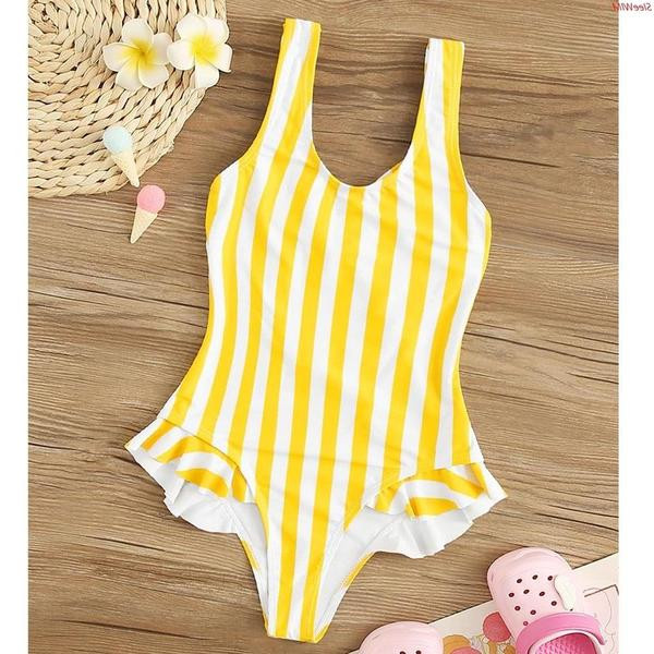 Costum de baie pentru copii cu dungi pentru fete în galben