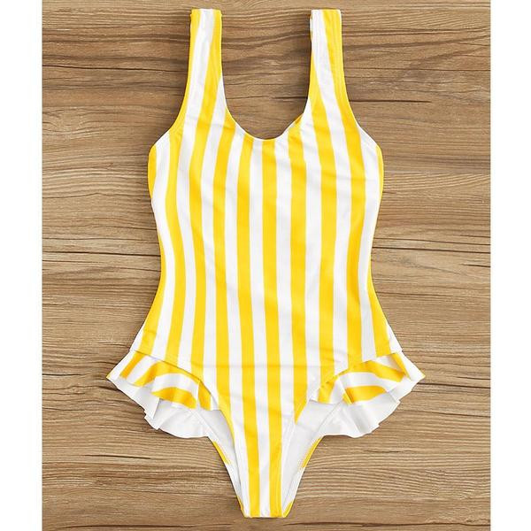 Costum de baie pentru copii cu dungi pentru fete în galben