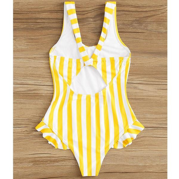 Costum de baie pentru copii cu dungi pentru fete în galben