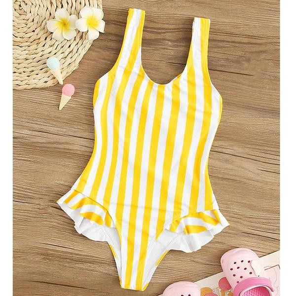 Costum de baie pentru copii cu dungi pentru fete în galben