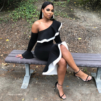 Rochie modernă de damă cu mâneci lungi de culoare neagră