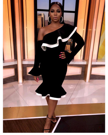 Rochie modernă de damă cu mâneci lungi de culoare neagră