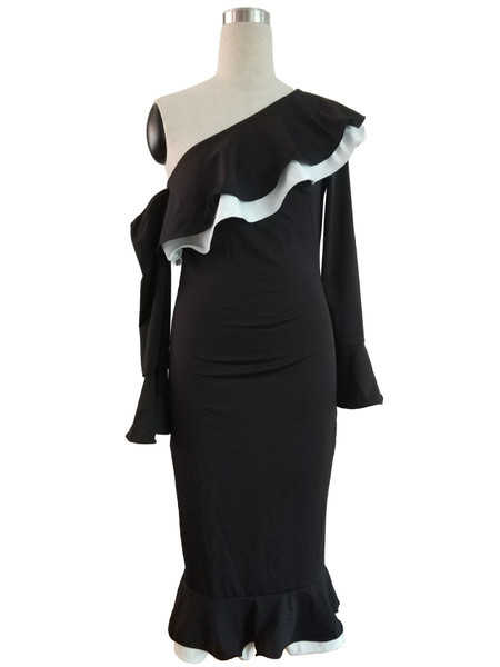 Rochie modernă de damă cu mâneci lungi de culoare neagră