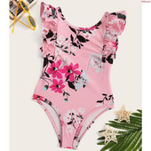 Costum de baie intreg pentru fete pentru copii in roz cu model floral