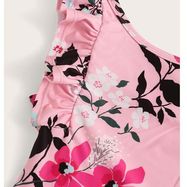 Costum de baie intreg pentru fete pentru copii in roz cu model floral