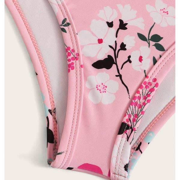 Costum de baie intreg pentru fete pentru copii in roz cu model floral