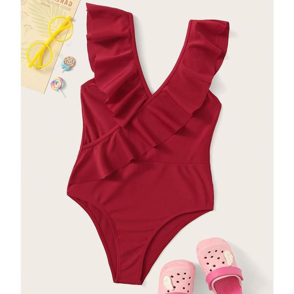 Costum de baie complet pentru copii elegant pentru fete în roșu