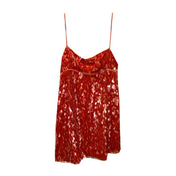 Къса червена рокля с пайети и тънки презрамки
