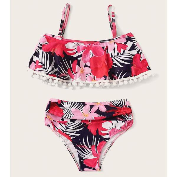 Costum de baie modern pentru copii din doua piese cu model floral