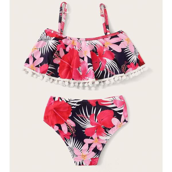 Costum de baie modern pentru copii din doua piese cu model floral