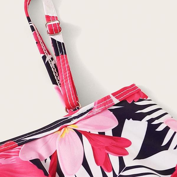 Costum de baie modern pentru copii din doua piese cu model floral