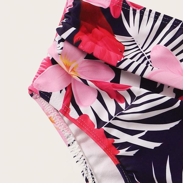 Costum de baie modern pentru copii din doua piese cu model floral