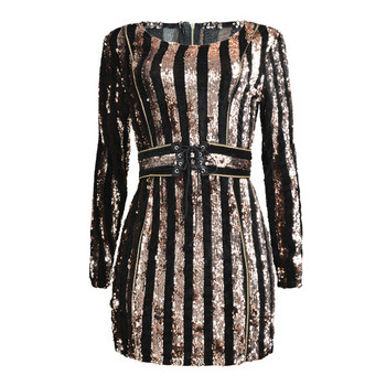 Rochie eleganta de dama cu paiete si maneci lungi in doua culori