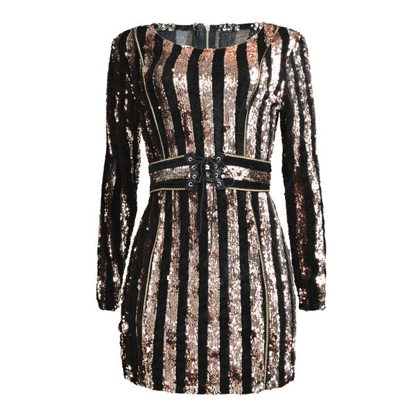 Rochie eleganta de dama cu paiete si maneci lungi in doua culori