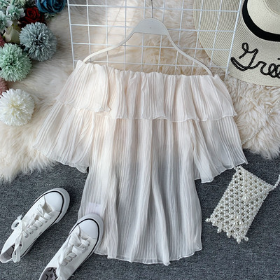 Bluză de damă modernă plisată cu umerii goi