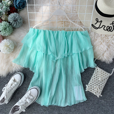 Bluză de damă modernă plisată cu umerii goi