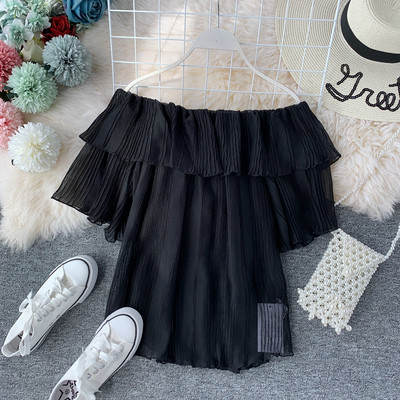 Bluză de damă modernă plisată cu umerii goi