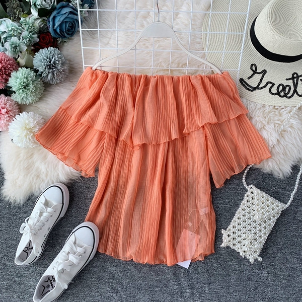 Bluză de damă modernă plisată cu umerii goi